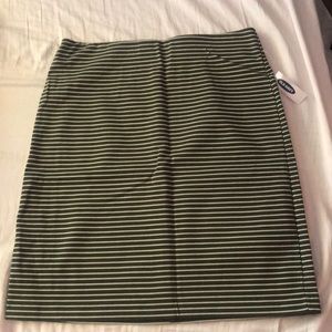 old navy green and white striped pencil skirt